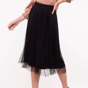 Swiss Dot Sheer Overlay Midi Skirt